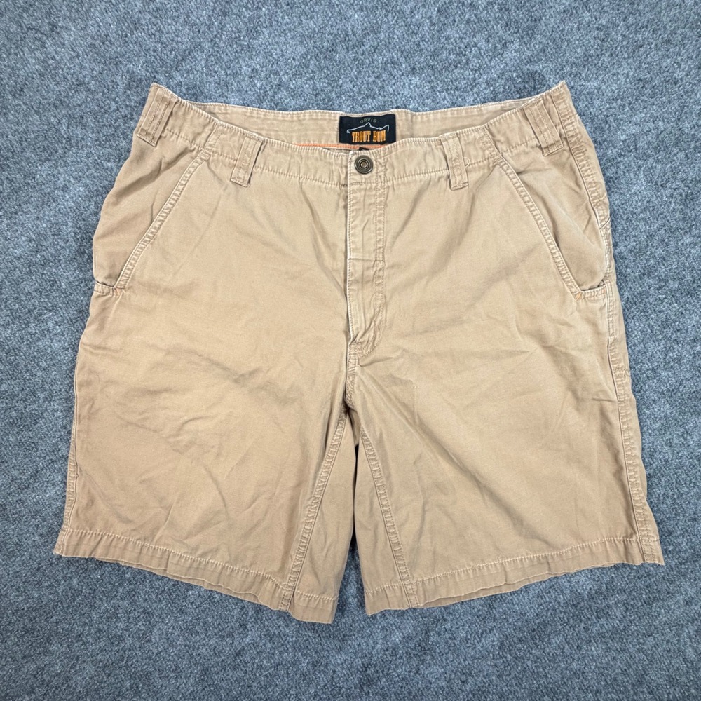Orvis Trout Bum Mens 36 Khaki Tan Cotton Utility Fishing Shorts 0848